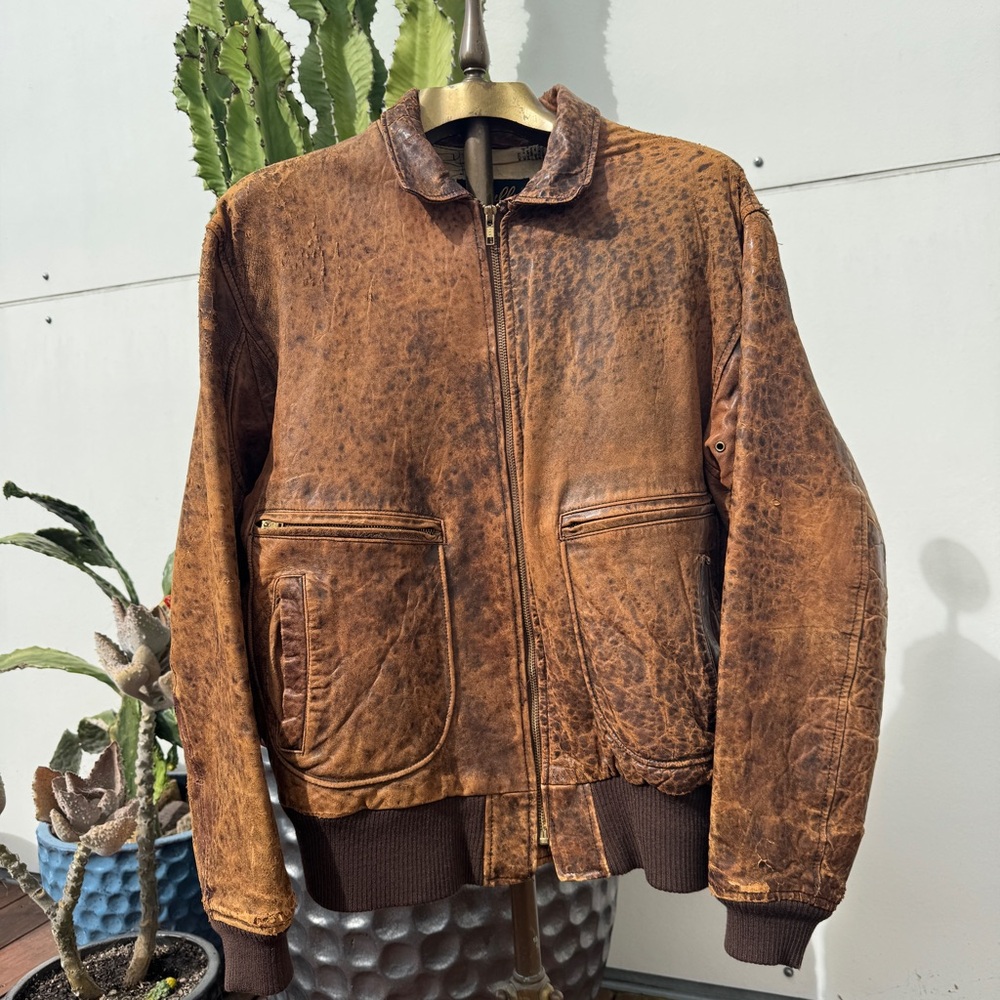 Vintage Scully Distressed Brown Leather Bomber Jacket - Size 44